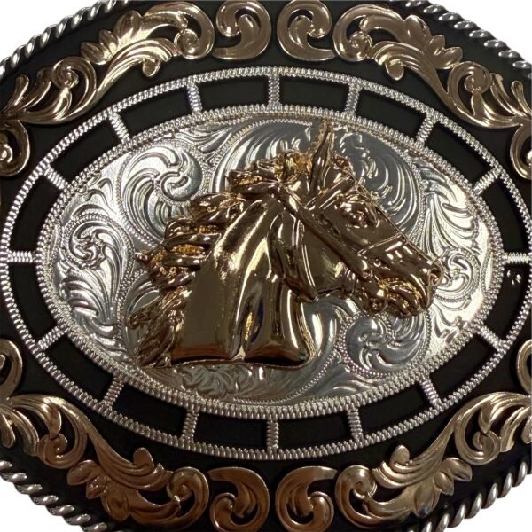 BB-5 Silver/Bronze Black Horse Belt Buckle