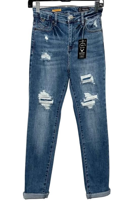 W2339-MO WOMEN WESTERN BLUE MOM FIT JEAN