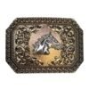 BB-3 Bronze/Silver Horse Rose Border Belt Buckle