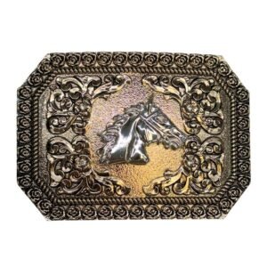 IMG-20260804-WA0006 BB-3 Bronze/Silver Horse Rose Border Belt Buckle