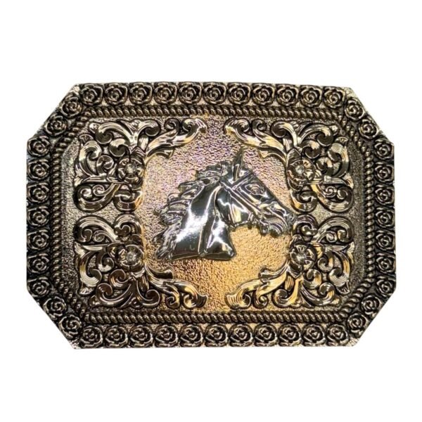 BB-3 Bronze/Silver Horse Rose Border Belt Buckle