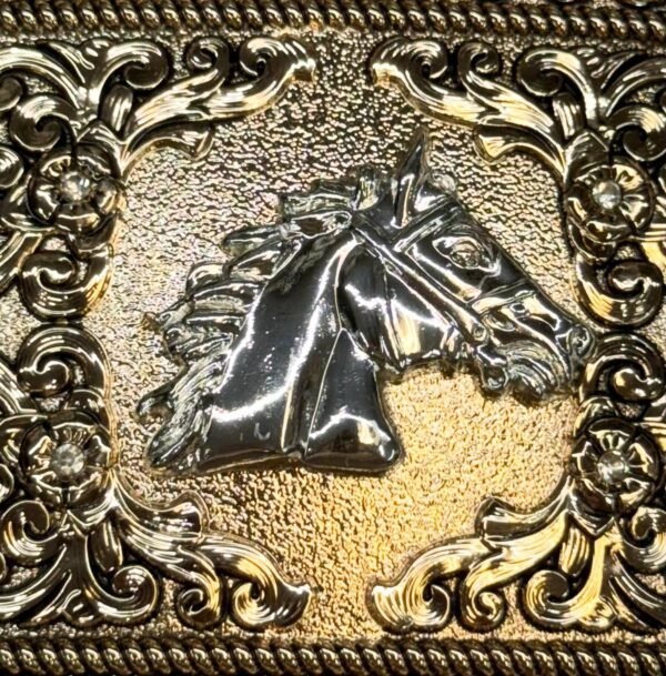 BB-3 Bronze/Silver Horse Rose Border Belt Buckle