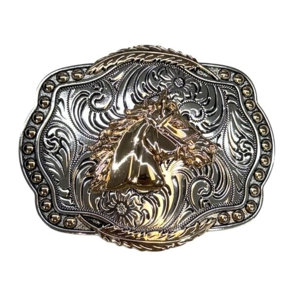 BB-32 Silver/Bronze Horse Feather Belt Buckle