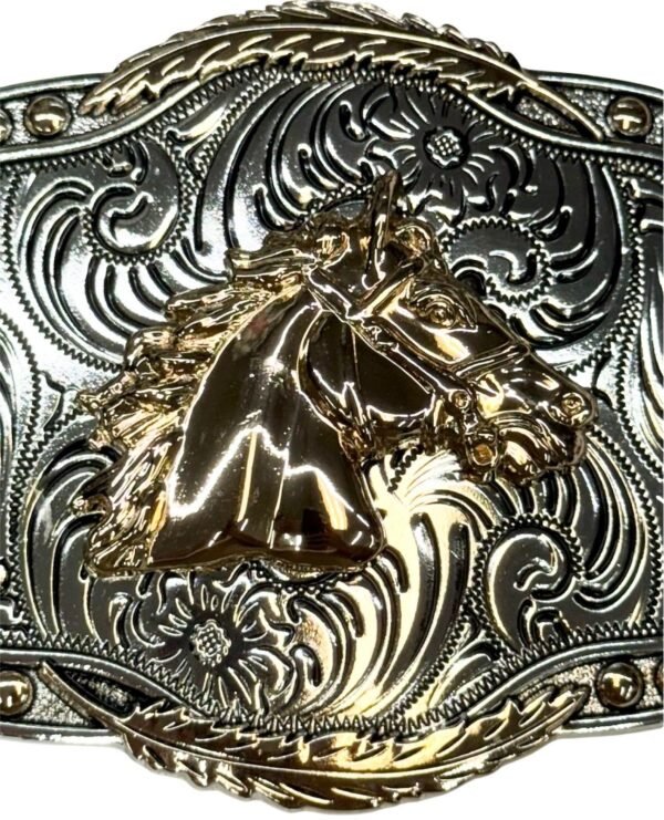 BB-32 Silver/Bronze Horse Feather Belt Buckle