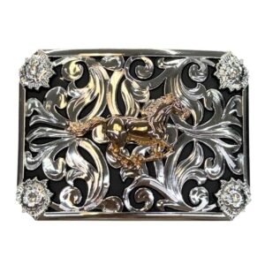 IMG-20260804-WA0018 BB-39 Silver/Black Bronze Horse Flower Corner Belt Buckle