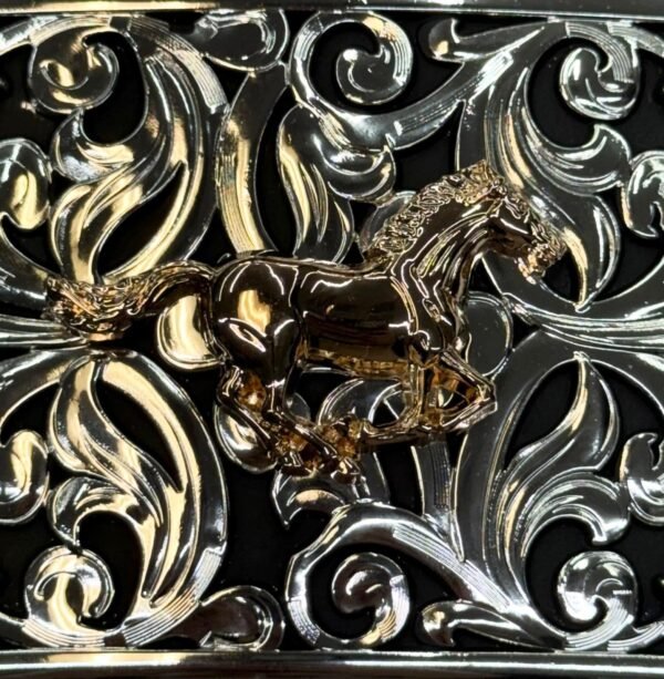 BB-39 Silver/Black Bronze Horse Flower Corner Belt Buckle