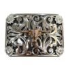 BB-40 Silver/Black Bronze Longhorn Flower Corner Belt Buckle
