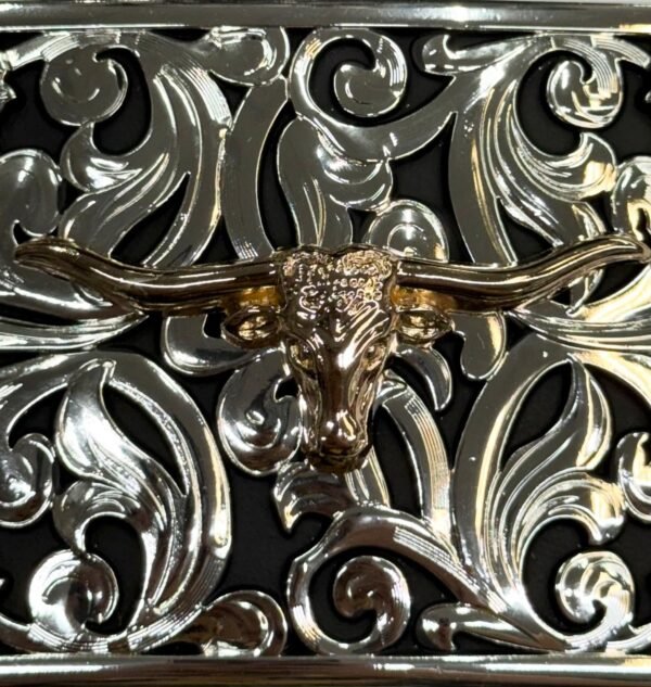 BB-40 Silver/Black Bronze Longhorn Flower Corner Belt Buckle