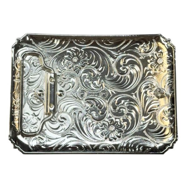 BB-40 Silver/Black Bronze Longhorn Flower Corner Belt Buckle