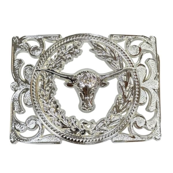 BB-43 Silver Longhorn Belt Buckle