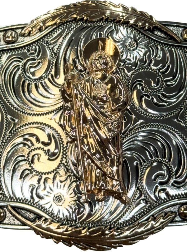 BB-48 Silver/Bronze San Judas Tadeo Feather Belt Buckle
