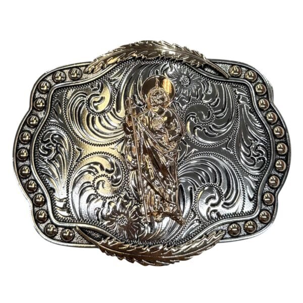 BB-48 Silver/Bronze San Judas Tadeo Feather Belt Buckle