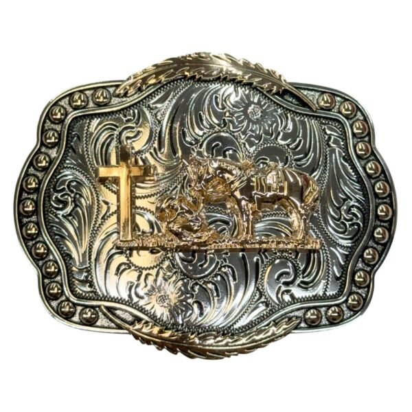 BB-63 Silver/Bronze Prayer Feather Belt Buckle