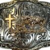 BB-63 Silver/Bronze Prayer Feather Belt Buckle