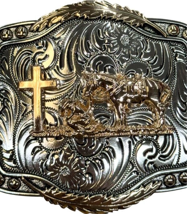 BB-63 Silver/Bronze Prayer Feather Belt Buckle