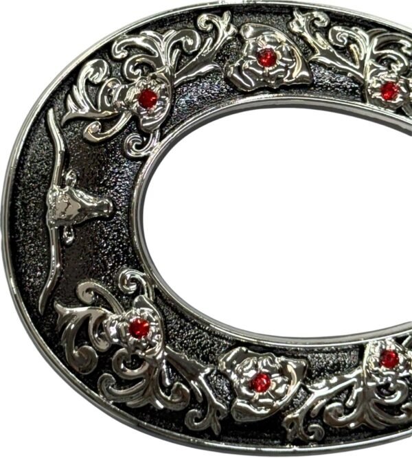 BB-82 Metal Longhorn/Horseshoe Ruby Belt Buckle