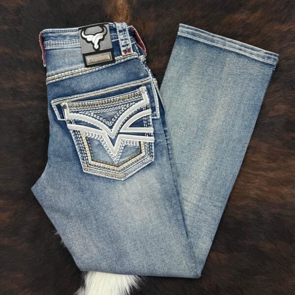 LAM12101 LAMASINI MED BLUE  BOOTCUT JEAN HEIGHT 32"