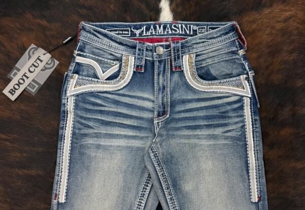 LAM12101 LAMASINI MED BLUE  BOOTCUT JEAN HEIGHT 32"