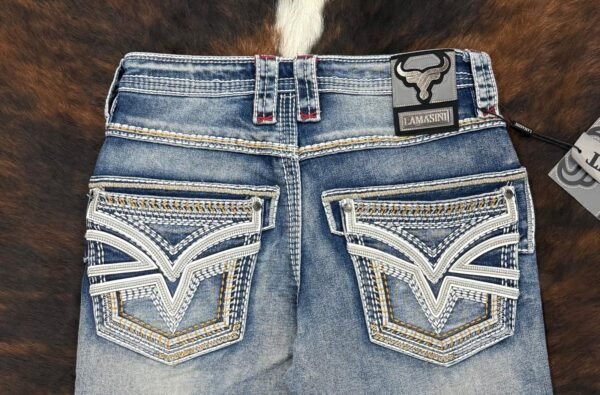 LAM12101 LAMASINI MED BLUE  BOOTCUT JEAN HEIGHT 32"