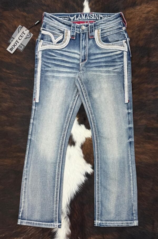 LAM12101 LAMASINI MED BLUE  BOOTCUT JEAN HEIGHT 32"