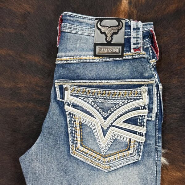 LAM12101 LAMASINI MED BLUE  BOOTCUT JEAN HEIGHT 32"