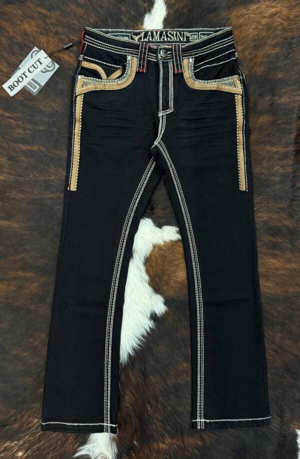 LAM12101 LAMASINI BLACK BOOTCUT JEAN HEIGHT 32"